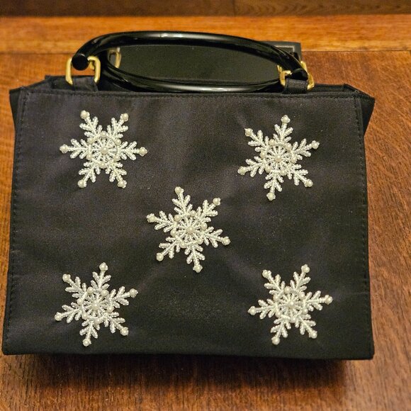 Kim Rogers Holiday Beaded Snowflake Top Handled Bag With Candy Stripe Interior - Picture 1 of 6